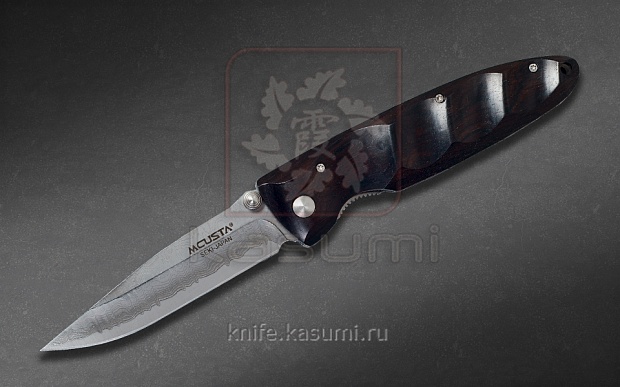 Складной нож Mcusta MC-0023D (из серии Basic) из японской стали VG-10 с обкладками из дамасской стали, рукоятью из чёрного дерева и чехлом