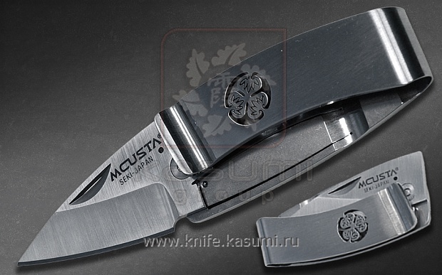 Складной нож-зажим для купюр Mcusta MC-0081 AOI из японской стали AUS-8, стальной рукоятью и удобной клипсой.